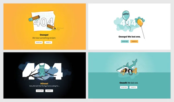 フラットなデザイン 404 エラー ページ テンプレートのセット — ストックベクタ