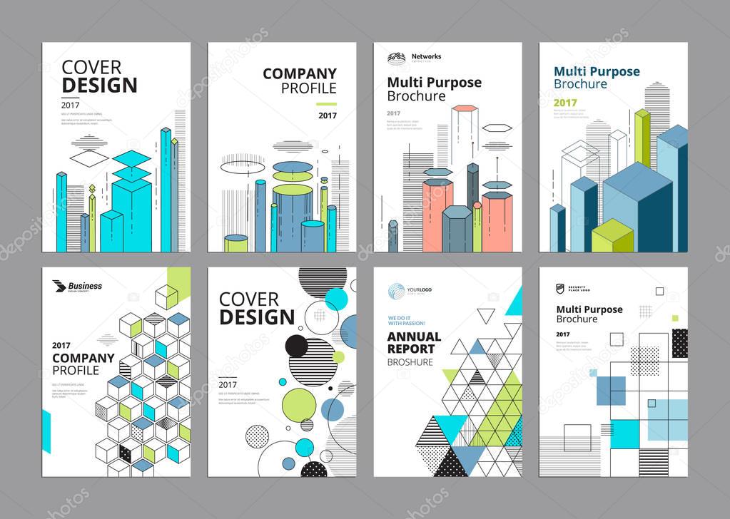 Vector illustrations of brochure covers, annual reports, flyer design layouts, business presentations, ads and magazine, business stationary collection.