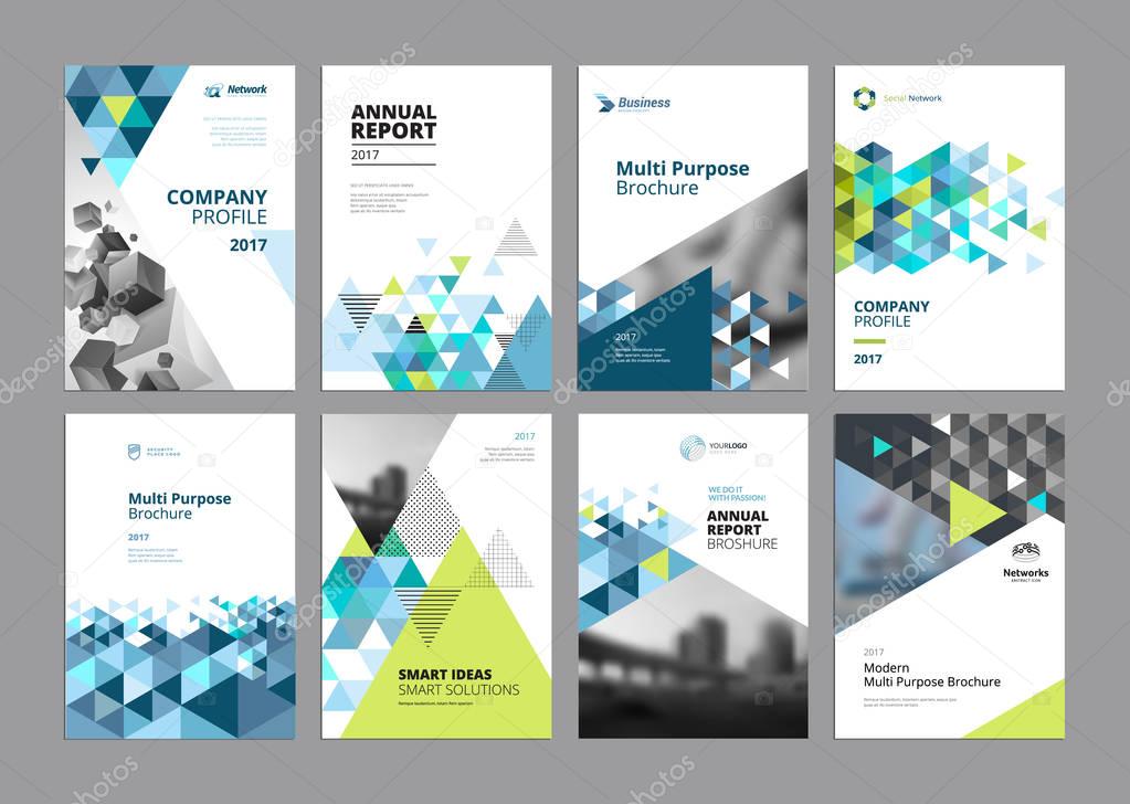 Vector illustrations of brochure covers, annual reports, flyer design layouts, business presentations, ads and magazine, business stationary collection.