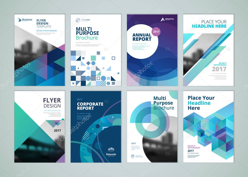 Set of vector illustrations for business presentation, business paper, corporate document cover and layout template designs.
