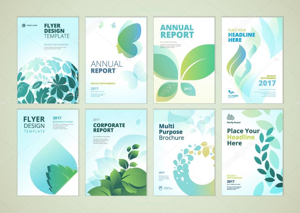 Nature and healthcare brochure cover design and flyer layout templates collection