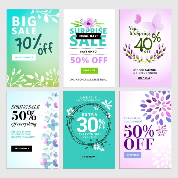 Set of mobile spring sale banners. — Stock Vector
