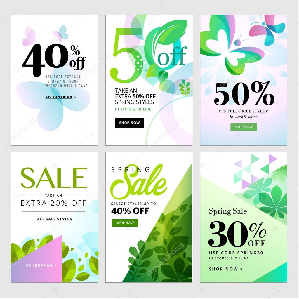 Set of mobile sale banners. Spring sale banners. 