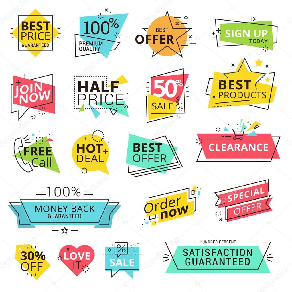 Modern vector illustration labels for shopping, e-commerce, product promotion, social media stickers, marketing.
