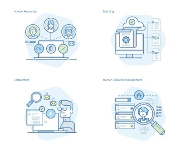 Set of concept line icons for human resources, recruitment, HR management, career clipart