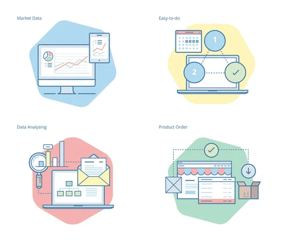 Ensemble d'icônes de ligne de concept pour les entreprises, la gestion, le marketing, le commerce électronique et les achats . — Image vectorielle