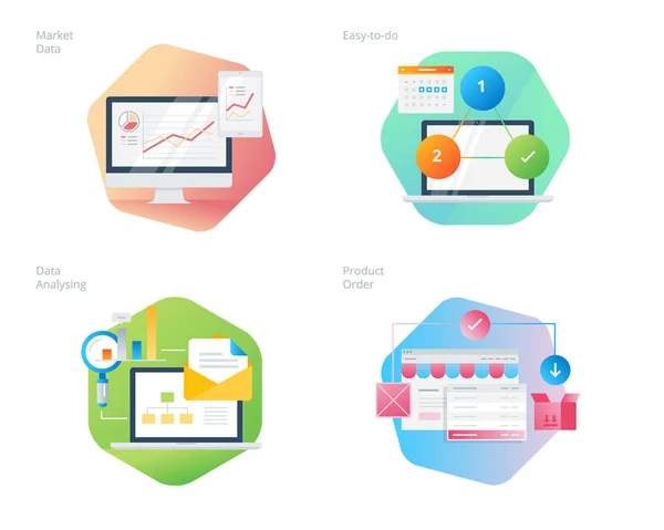Set di icone per il design dei materiali per business, management, marketing, e-commerce e shopping — Vettoriale Stock