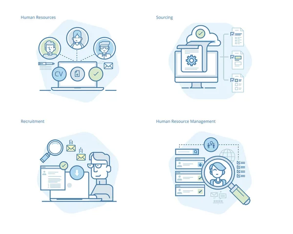 Set of concept line icons for human resources, recruitment, HR management, career Royalty Free Stock Vectors