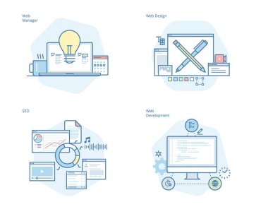 Web tasarım ve geliştirme, Seo, web yöneticisi için kavram satır simgeler kümesi