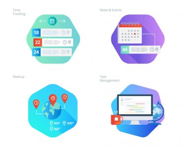Malzeme tasarım Icons set zaman Yöneticisi, Haberler ve Etkinlikler, meetup, görev yönetimi, zaman izleme için