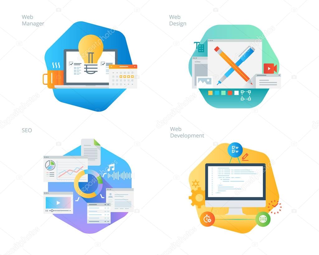 Material design icons set for web design and  development, SEO, web manager