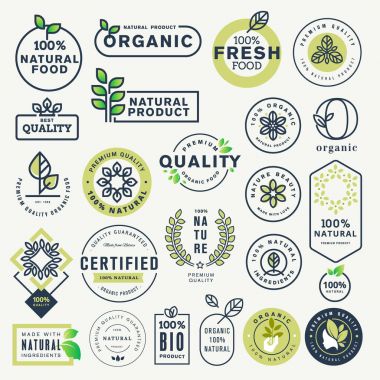 Etiketler ve stickerlar organik gıda, içki ve doğal ürünler için set