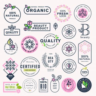 Güzellik, doğal kozmetik ve sağlık Etiketler ve stickerlar kümesi