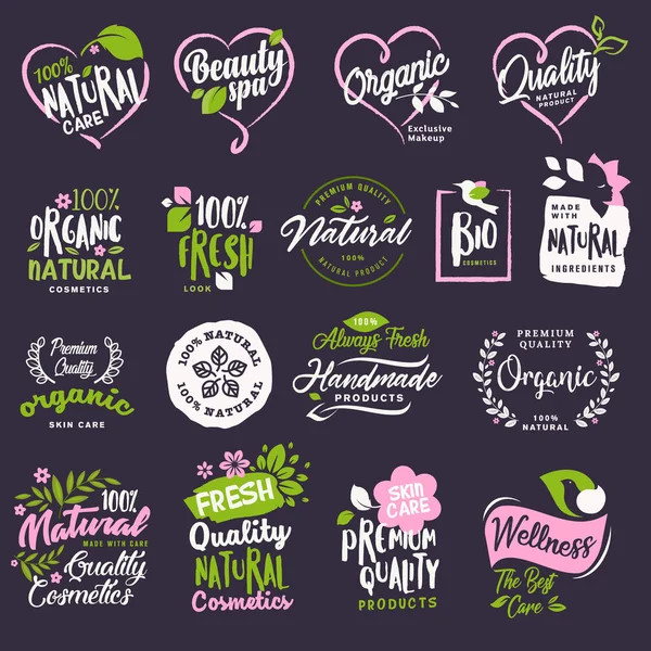 Kozmetik ve güzellik etiketleri ve rozetleri ayarla — Stok Vektör