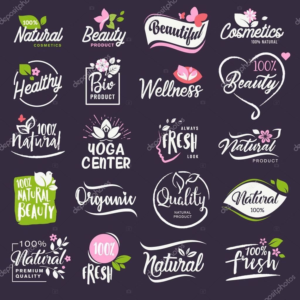 Vector illustrations for natural cosmetics, healthcare, organic products, spa, wellness, beauty and healthy life, body and skin care and makeup.