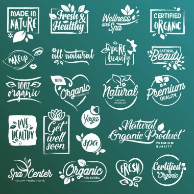 Etiketleri ve doğal kozmetik ve güzellik ürünleri için öğeleri koleksiyonu