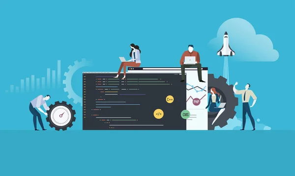 Codificación. Diseño plano de personas y concepto de tecnología para el desarrollo de sitios web y aplicaciones . — Archivo Imágenes Vectoriales