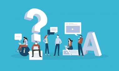 FAQ. Flat design business people concept for answers and questions.  clipart