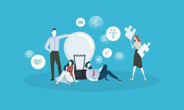 Başlangıç. Düz tasarım iş insanlar kavramı. 