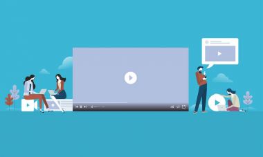 Video akışı. Düz tasarım insan ve teknoloji kavramı. 