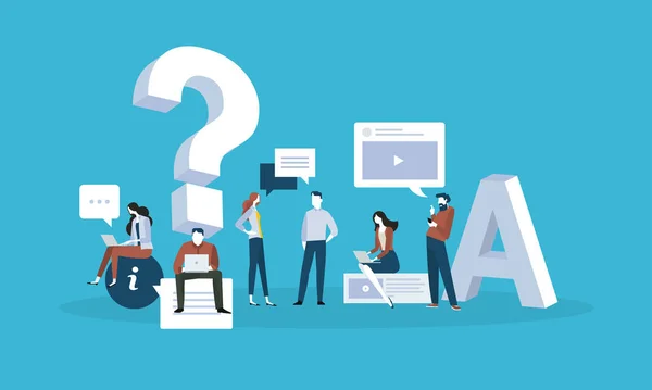 FAQ. Platte ontwerp mensen bedrijfsconcept voor antwoorden en vragen. — Stockvector