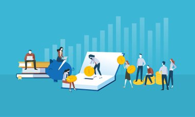 Bilgi, öğrenci kredileri, burs yatırımları için düz tasarım stili web banner