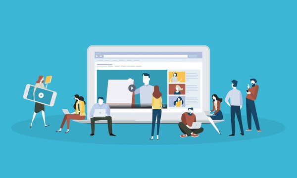 Веб-баннер с плоским дизайном для онлайн-образования, видео-уроков, онлайн-тренингов и курсов
