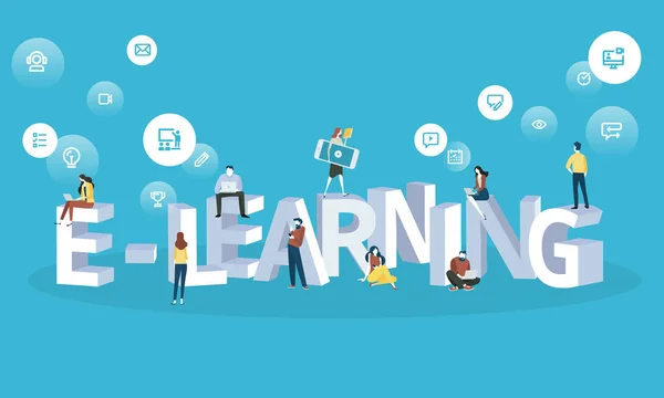 Płaska konstrukcja stylu bannery dla e learningu, kształcenie na odległość, online nauki. — Wektor stockowy