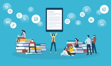 Düz tasarım stili web banner online öğrenme, eğitim apps, ebooks, online eğitim kursları, Rehberler için