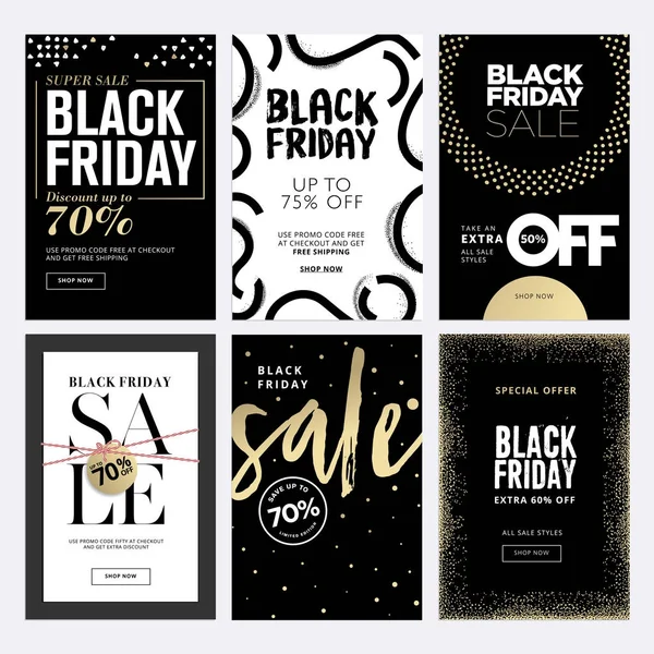 Μαύρη Παρασκευή πώληση πανό. Σύνολο των κοινωνικών μέσων μαζικής ενημέρωσης web banners για ψώνια, πώληση, προώθηση προϊόντων, Ξεπούλημα — Διανυσματικό Αρχείο
