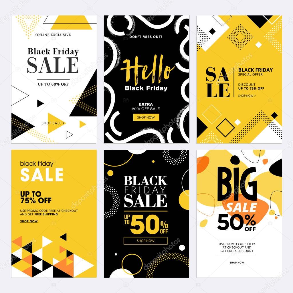 Black Friday sale banners. Set of social media web banners for shopping, sale, product promotion, clearance sale