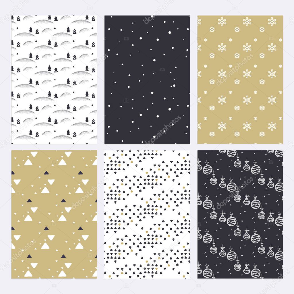 Set of flat design Christmas and New Year seamless patterns 