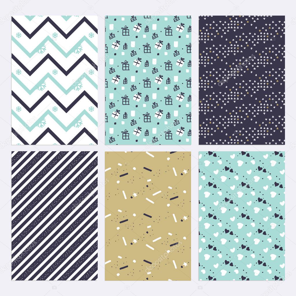 Set of flat design Christmas and New Year seamless patterns 