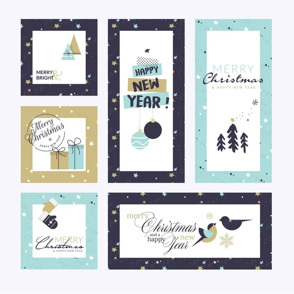 Colección de tarjetas de felicitación de Navidad y Año Nuevo — Vector de stock
