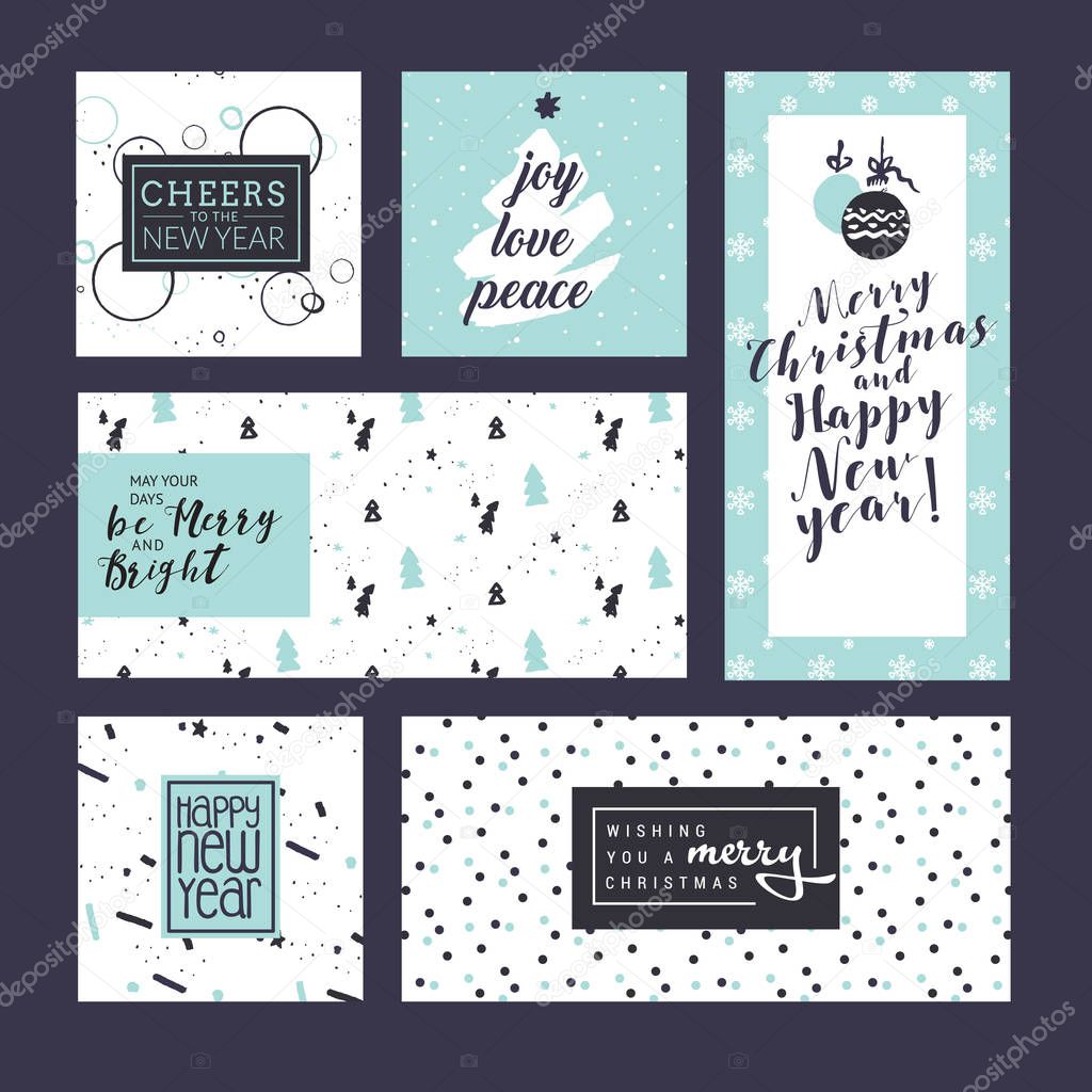 Set of flat design Christmas and New Year greeting cards