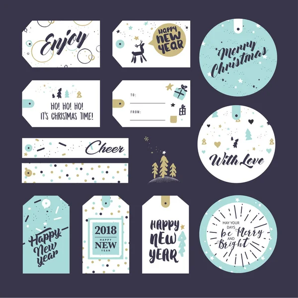 Set of Christmas and New Year gift tags — Stock Vector