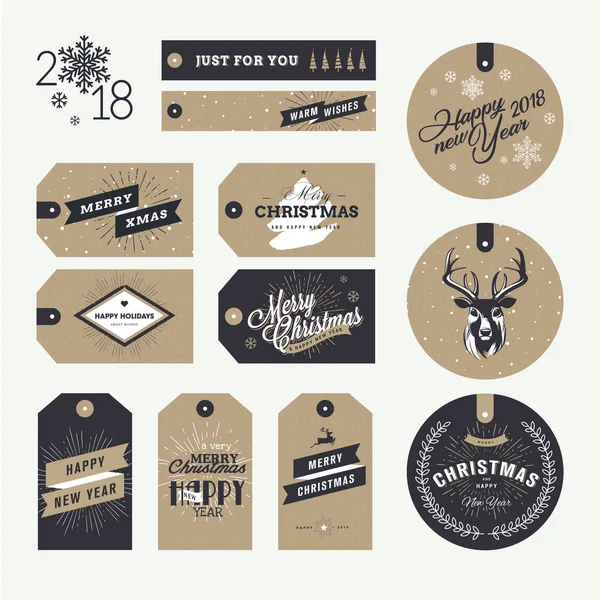 Set de etiquetas de regalo de Navidad y Año Nuevo — Archivo Imágenes Vectoriales