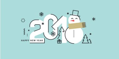 Yeni yıl 2018 düz çizgi stili tebrik kartı. Vektör çizim şablonu tebrik kartları, Web sitesi ve pazarlama malzemesi mobil afiş için.