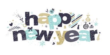 Düz tasarım yeni yıl tebrik kartı. Vektör illüstrasyon kavramı tebrik kartları, Web sitesi ve pazarlama malzemesi mobil afiş için.