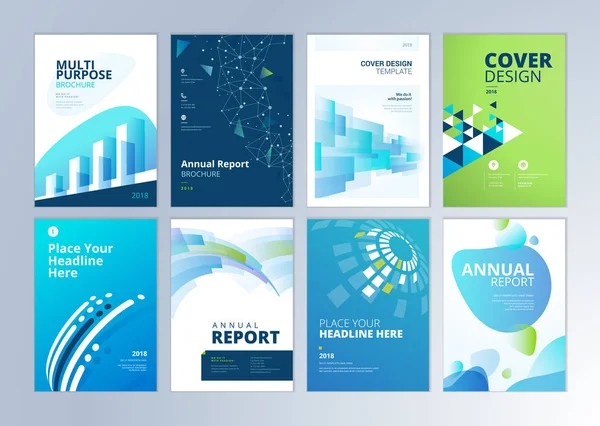 Set Brochure Annual Report Flyer Design Templates Size Vector Illustrations — Stock Vector