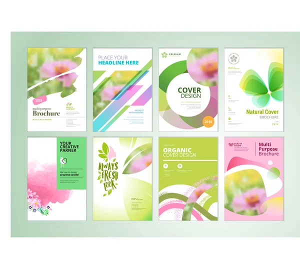 Σύνολο Ετήσια Έκθεση Φυσικό Προϊόν Φυλλάδιο Flyer Πρότυπα Σχεδίου Μέγεθος — Διανυσματικό Αρχείο
