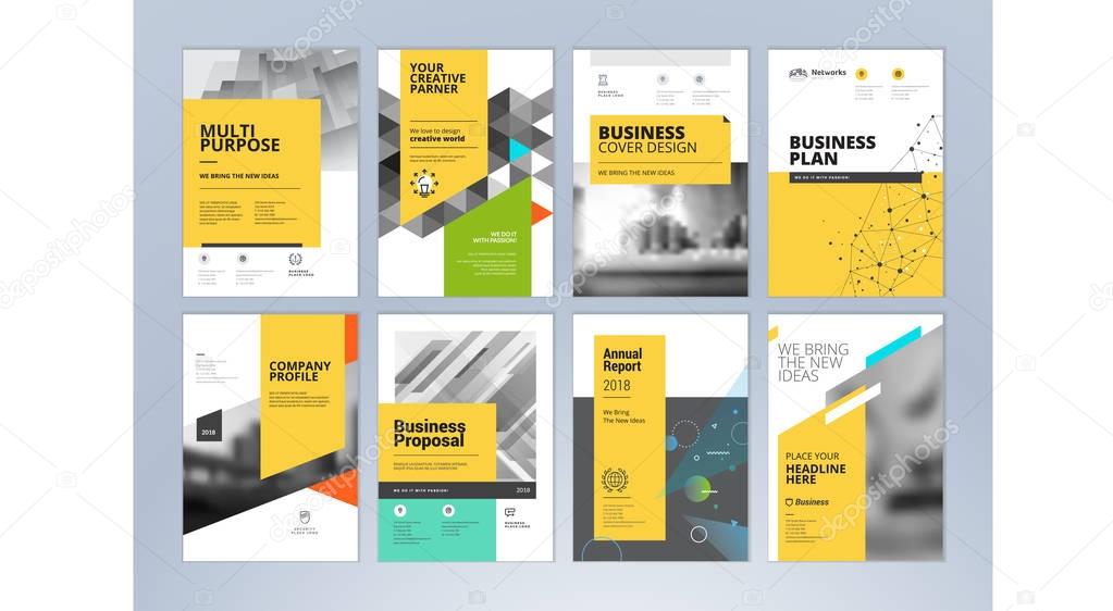 Set Of Business Brochure Annual Report Flyer Design Templates In Size Vector Illustrations For Business Presentation Business Paper Corporate Document Cover And Layout Template Designs Premium Vector In Adobe Illustrator