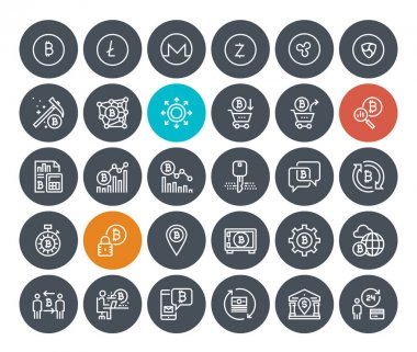 İnce çizgi cryptocurrency Icons set. Premium Kalite anahat simgesi toplama blockchain teknoloji, bitcoin, altcoins, madencilik, finans, dijital para piyasası, cryptocoin m-cüzdan, Menkul Kıymetler Borsası.
