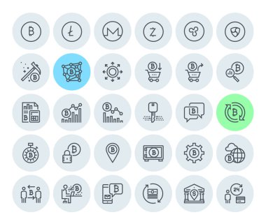 Cryptocurrency simgeler koleksiyonu. Premium Kalite ince çizgi simgeler kümesi blockchain teknoloji, bitcoin, altcoins, madencilik, finans, dijital para piyasası, cryptocoin m-cüzdan, Menkul Kıymetler Borsası.