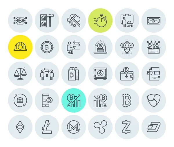 Cryptocurrency Icons Collection Premium Quality Thin Line Icons Set Blockchain — Stock Vector