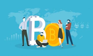 Cryptocurrency piyasa analizi. Düz tasarım stili web afiş blockchain teknoloji, bitcoin, altcoins, cryptocurrency madencilik, finans, dijital para piyasası, cryptocoin m-cüzdan, kripto Satım. 