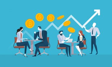 Bitcoin danışmanlık. Düz tasarım stili web afiş blockchain teknoloji, bitcoin, altcoins, cryptocurrency madencilik, finans, dijital para piyasası, cryptocoin m-cüzdan, kripto Satım. 