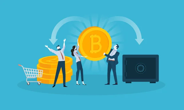 Securitatea Bitcoin Stilul Design Plat Banner Web Tehnologiei Blockchain Bitcoin — Vector de stoc