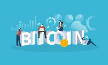 Bitcoin Satım. Düz tasarım stili web afiş blockchain teknoloji, bitcoin, altcoins, cryptocurrency madencilik, finans, dijital para piyasası, cryptocoin m-cüzdan, kripto Satım. 
