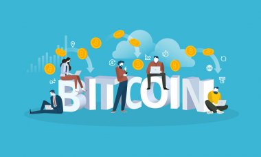 Bitcoin bulut madencilik. Düz tasarım stili web afiş blockchain teknoloji, bitcoin, altcoins, cryptocurrency madencilik, finans, dijital para piyasası, cryptocoin m-cüzdan, kripto Satım. 